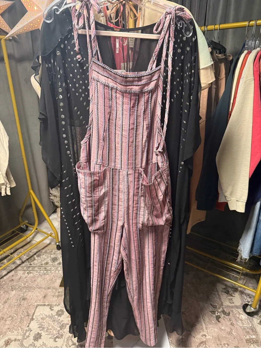 NWOT Free People Freya striped overalls